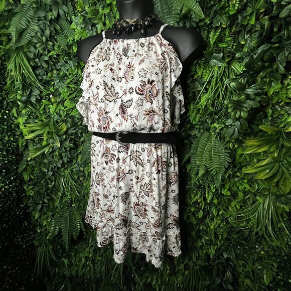 WILD ROSE Women Dress Plus 2XL Beige Floral Stretch Waist Belted NWT 0676 - Picture 3 of 10